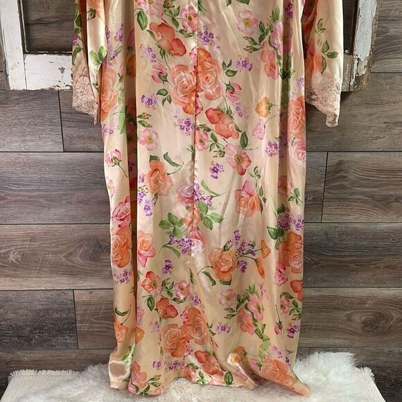 CABERNET SLEEPWEAR Ladies Nightgown House Dress Floral Classy Gown Sz L  Peach - Picture 3 of 10